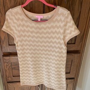 Lilly Pulitzer Beige Chevron Short Sleeve Sweater Top